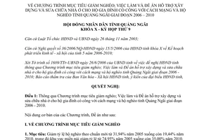 Nghị quyết 37/2006/NQ-HĐND mục tiêu giảm nghèo xây dựng sửa chữa nhà ở Quảng Ngãi
