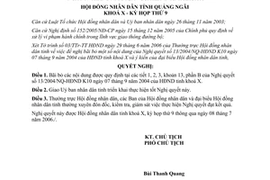 Nghị quyết 40/2006/NQ-HĐND bãi bỏ Nghị quyết 13/2004/NQ-HĐND tỉnh Quảng Ngãi