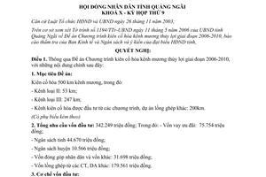 Nghị quyết 43/2006/NQ-HĐND kiên cố hóa kênh mương 2006 - 2010 Quảng Ngãi
