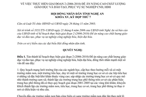 Nghị quyết 153/2006/NQ-HĐND giai đoạn 2 Đề án nâng cao chất lượng giáo dục Nghệ An 2006 2010