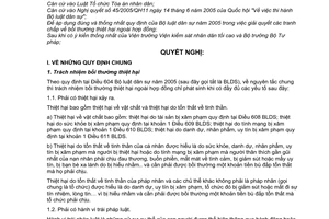 Nghị quyết 03/2006/NQ-HĐTP hướng dẫn áp dụng quy định của bộ luật dân sự năm 2005 về bồi thường thiệt hại ngoài hợp đồng