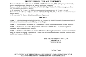 Decision No. 21/2006/QD·BBCVT of July 10, 2006, publicizing the Vietnam Post and Telecommunications group's international telecommunications circuit leasing charges
