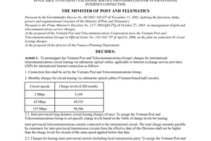 Decision No. 22/2006/QD-BBCVT of July 10, 2006, publicizing the Vietnam Post and Telecommunications group's service charges for international telecommunications circuit leasing via submarine optical cables, applicable to internet exchange service providers (ixp) for international internet connection