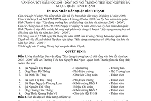 Quyết định 3290/2006/QĐ-UBND thành lập ban vận động xây dựng trường học đời sống văn hóa tốt  2005  2006 trường tiểu học  Nguyễn Bá Ngọc