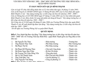 Quyết định 3291/2006/QĐ-UBND thành lập ban vận động “xây dựng trường học đời sống văn hóa tốt 2005 2006 trường tiểu học  Bình Hòa