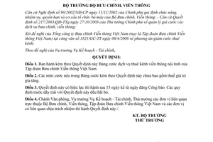 Quyết định 24/2006/QĐ-BBCVT cước thuê kênh viễn thông nội tỉnh Tập đoàn Bưu chính Viễn thông Việt Nam