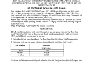 Quyết định 22/2006/QĐ-BBCVT cước dịch vụ thuê kênh viễn thông quốc tế qua cáp quang biển cho doanh nghiệp thuê kết nối internet IXP