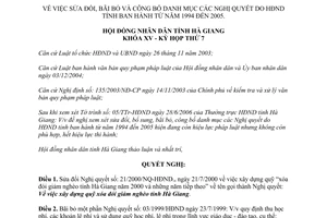 Nghị quyết 10/2006/NQ-HĐND sửa đổi danh mục Nghị quyết do Hội đồng nhân dân Hà Giang ban hành từ 1994 đến 2005