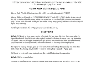 Quyết định 1917/QĐ-UBND năm 2006 chức năng cơ cấu tổ chức của Sở Ngoại vụ Quảng ninh