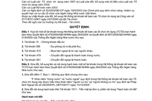 Quyết định 29/2006/QĐ-NHNN tài khoản Hệ thống tài khoản kế toán Tổ chức tín dụng sửa đổi 479/2004/QĐ-NHNN,807/2005/QĐ-NHNN