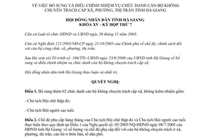 Nghị quyết 11/2006/NQ-HĐND bổ sung điều chỉnh nhiệm vụ chức danh cán bộ không chuyên trách cấp xã Hà Giang