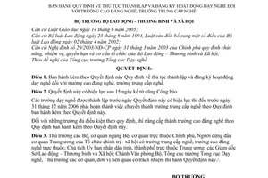 Quyết định 05/2006/QĐ-BLĐTBXH  thủ tục thành lập đăng ký hoạt động dạy nghề trường cao đẳng,trung cấp nghề