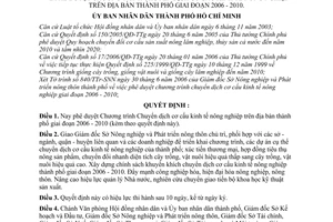 Quyết định 97/2006/QĐ-UBND Chương trình Chuyển dịch cơ cấu kinh tế nông nghiệp thành phố 2006 - 2010