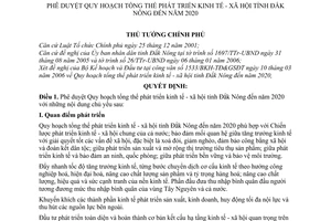 Quyết định 161/2006/QĐ-TTg Quy hoạch tổng thể phát triển kinh tế xã hội Đắk Nông đến 2020