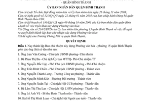 Quyết định 3397/2006/QĐ-UBND thành lập Ban Chủ nhiệm xây dựng phường văn hóa phường 15 quận Bình Thạnh