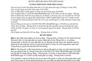 Quyết định 35/2006/QĐ-UBND trách nhiệm quản lý, chi trả trợ cấp ưu đãi người có công với cách mạng kinh phí ngân sách trung ương Tỉnh Tiền Giang