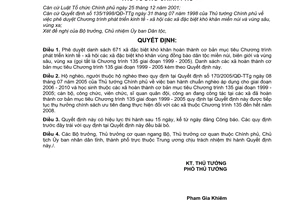 Quyết định 163/2006/QĐ-TTg  danh sách xã đặc biệt khó khăn hoàn thành cơ bản mục tiêu phát triển KT-XH,Chương trình 135  1999 2005
