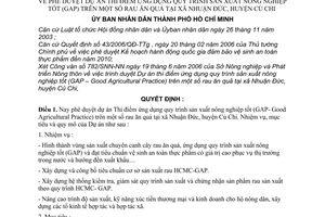 Quyết định 100/2006/QĐ-UBND Dự án thí điểm ứng dụng quy trình sản xuất nông nghiệp tốt GAP rau ăn quả xã Nhuận Đức,Củ Chi