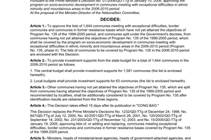 Decision No. 164/2006/QD-TTg of July 11, 2006 approving lists of communes meeting with exceptional difficulties, border communes and communes in former resistance bases to be covered by the program on socio-economic development in communes meeting with exceptional difficulties in ethnic minority and mountainous areas in the 2006-2010 period (Program No. 135, phase ii)