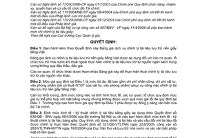 Quyết định 37/2006/QĐ-BTC Bảng giá dịch vụ chỉnh lý tài liệu lưu trữ nền giấy tiếng Việt
