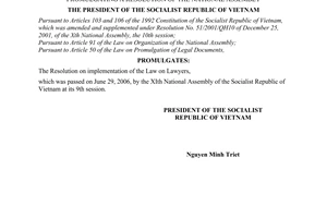 Order No. 07/2006/L-CTN of July 12, 2006, promulgating a resolution of the National assembly