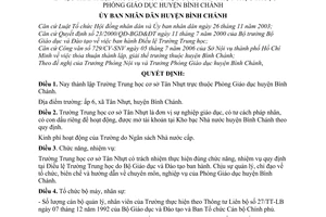 Quyết định 34/2006/QĐ-UBND thành lập trường trung học cơ sở Tân Nhựt phòng giáo dục huyện Bình Chánh