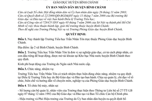 Quyết định 33/2006/QĐ-UBND thành lập trường tiểu học Trần Nhân Tôn huyện Bình Chánh