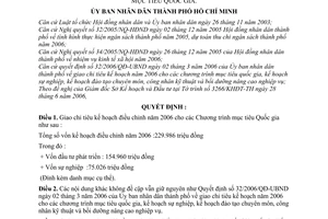 Quyết định 101/2006/QĐ-UBND giao chỉ tiêu kế hoạch điều chỉnh 2006 Chương trình mục tiêu Quốc gia