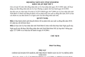 Nghị quyết 28/2006/NQ-HĐND khuyến khích phát triển sản xuất cây vụ đông Ninh Bình