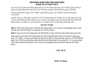 Nghị quyết 27/2006/NQ-HĐND ưu đãi khuyến khích đầu tư khu công nghiệp Ninh Bình