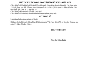 Lệnh công bố Luật tiêu chuẩn và quy chuẩn kỹ thuật 10/2006/L-CTN