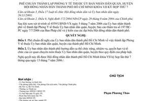 Nghị quyết 40/2006/NQ-HĐND Phê chuẩn thành lập Phòng Y tế thuộc Ủy ban nhân dân quận, huyện