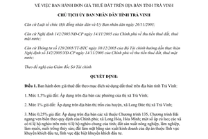 Quyết định 1108/QĐ-UBND năm 2006 đơn giá thuê đất trên địa bàn tỉnh Trà Vinh