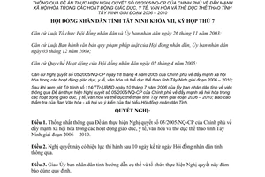 Nghị quyết 20/2006/NQ-HĐND thực hiện 05/2005/NQ-CP xã hội hoá giáo dục y tế văn hóa Tây Ninh