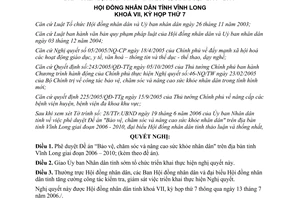 Nghị quyết 39/2006/NQ-HĐND Đề án Bảo vệ chăm sóc nâng cao sức khoẻ nhân dân Vĩnh Long