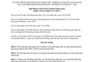Nghị quyết 37/2006/NQ-HĐND phân cấp nguồn thu nhiệm vụ chi ngân sách các cấp 2007 2010 Vĩnh Long