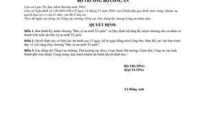 Quyết định 838/2006/QĐ-BCA X15  Ban hành Kỷ niệm chương "Bảo vệ an ninh Tổ quốc" Quy định xét tặng Kỷ niệm chương cá nhân thành tích xuất sắc