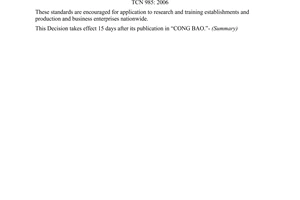 Decision No. 23/2006/QD-BCN of July 14, 2006, promulgating eight branch standards coded 16 TCN 978: 2006 thru 16 TCN 985: 2006