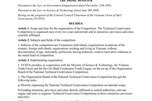 Decision No. 165/2006/QD-TTg of July 14, 2006, on organization of technical-inno
