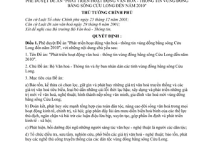 Quyết định 167/2006/QĐ-TTg  Đề án "Phát triển hoạt động văn hoá-thông tin đồng bằng sông Cửu Long đến 2010"