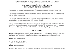 Nghị quyết 27/2006/NQ-HĐND bổ sung cán bộ không chuyên trách làm ấp đội Kiên Giang