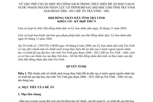 Nghị quyết 60/2006/NQ-HĐND chính sách đào tạo nước ngoài nguồn nhân lực trình độ sau đại học Trà Vinh