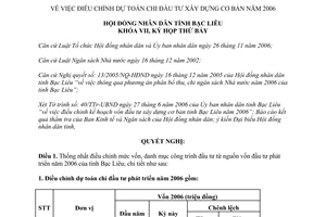 Nghị quyết 31/2006/NQ-HĐND điều chỉnh chi đầu tư xây dựng cơ bản 2006 Bạc Liêu