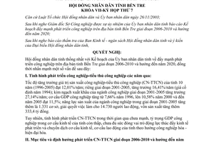 Nghị quyết 79/2006/NQ-HĐND đẩy mạnh phát triển công nghiệp Bến Tre