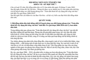 Nghị quyết 78/2006/NQ-HĐND  phát triển và nâng cao chất lượng phong tràoToàn dân đoàn kết xây dựng đời sống văn hóa