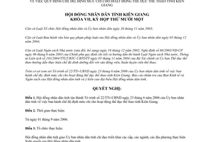 Nghị quyết 22/2006/NQ-HĐND chế độ định mức chi hoạt động thể dục thể thao Kiên Giang