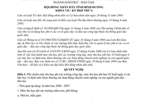 Nghị quyết 07/2006/NQ-HĐND mức thu học phí trường công lập và mức khen thưởng