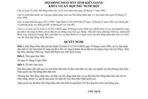 Nghị quyết 19/2006/NQ-HĐND bổ sung giá đất dự án xây dựng công viên Lạc Hồng Khu lấn biển Vĩnh Lạc Kiên Giang