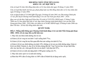 Nghị quyết 83/2006/NQ-HĐND Thực hiện Chương trình hành động vì trẻ em Tiền Giang 2006 2010