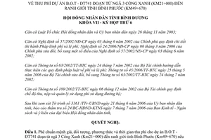 Nghị quyết 05/2006/NQ-HĐND7 thu phí cho dự án BOT ĐT741 đoạn từ ngã 3 Cổng Xanh